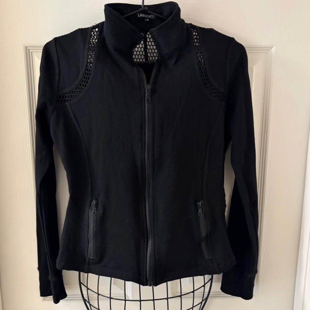 LA Society Womens Medium Full Zip Fitted Athletic Jacket Workout Cutout Detail